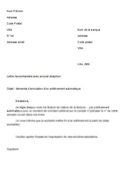 lettre annulation prelevement