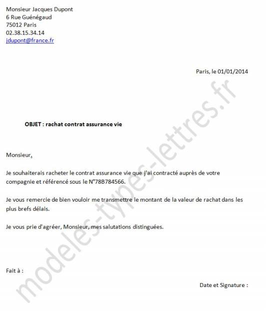 lettre assurance vie