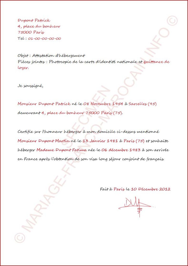 lettre attestation domicile parent