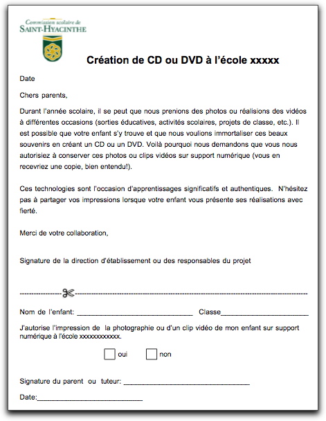 lettre autorisation de sortie scolaire