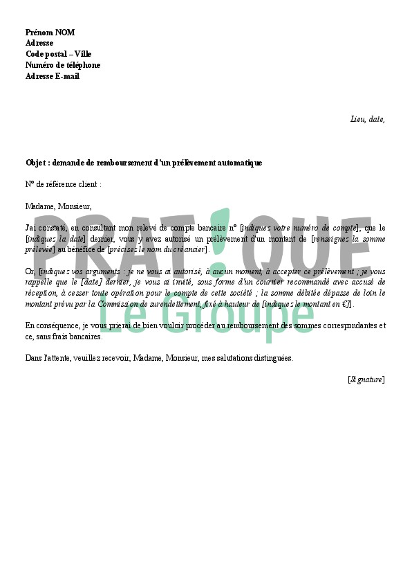 lettre autorisation prelevement