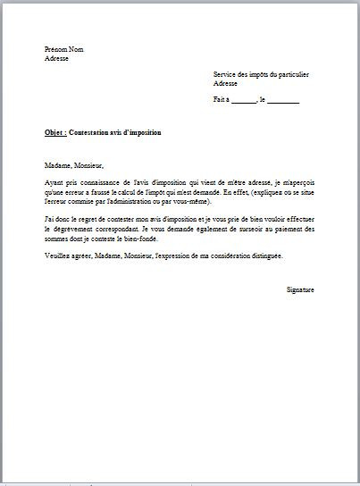 lettre aux impots pour erreur