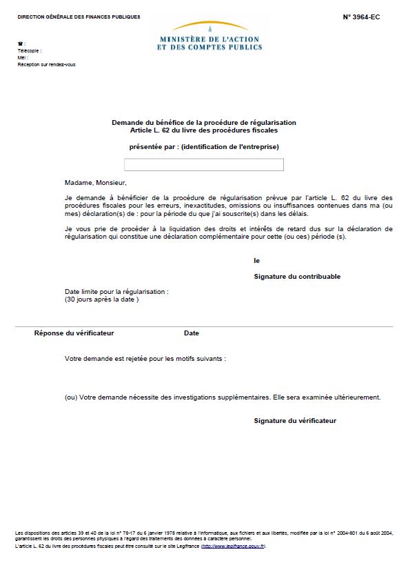 lettre aux impots pour erreur