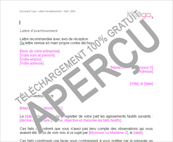 lettre avertissement type