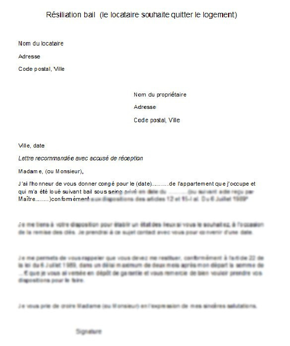 lettre bail 3 mois