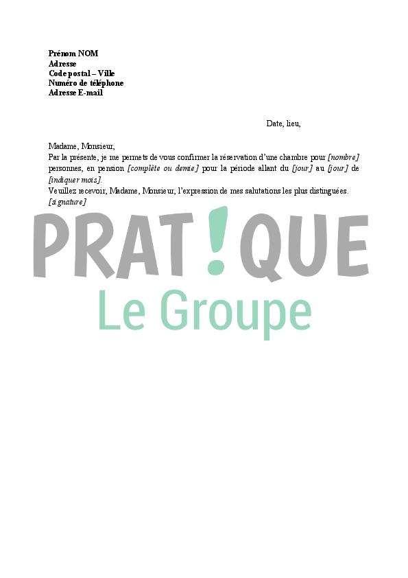 lettre confirmation de reservation