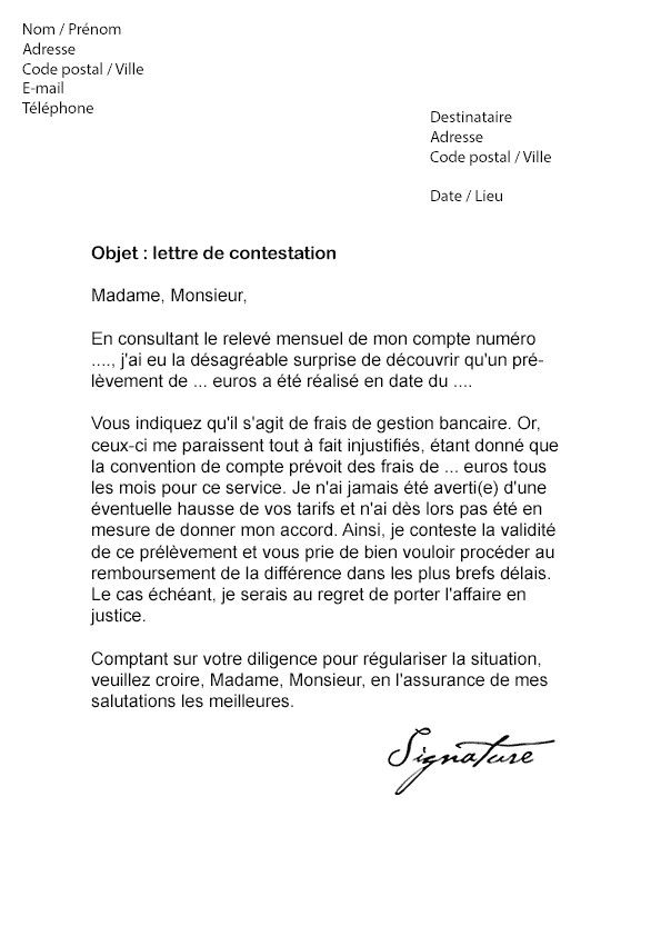 lettre confirmation opposition