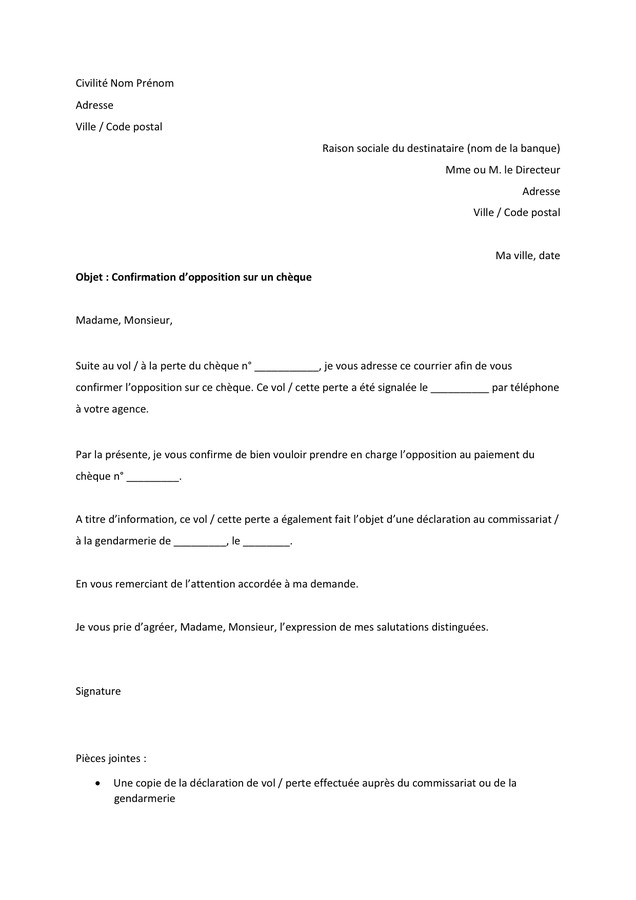 lettre confirmation opposition
