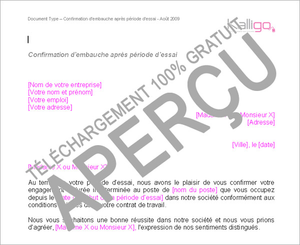 lettre confirmation