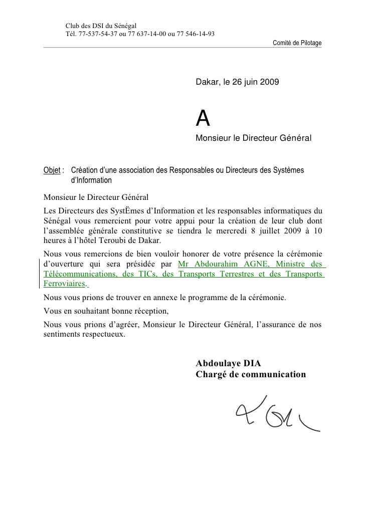 lettre confirmation