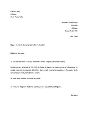 lettre conge parental d'education