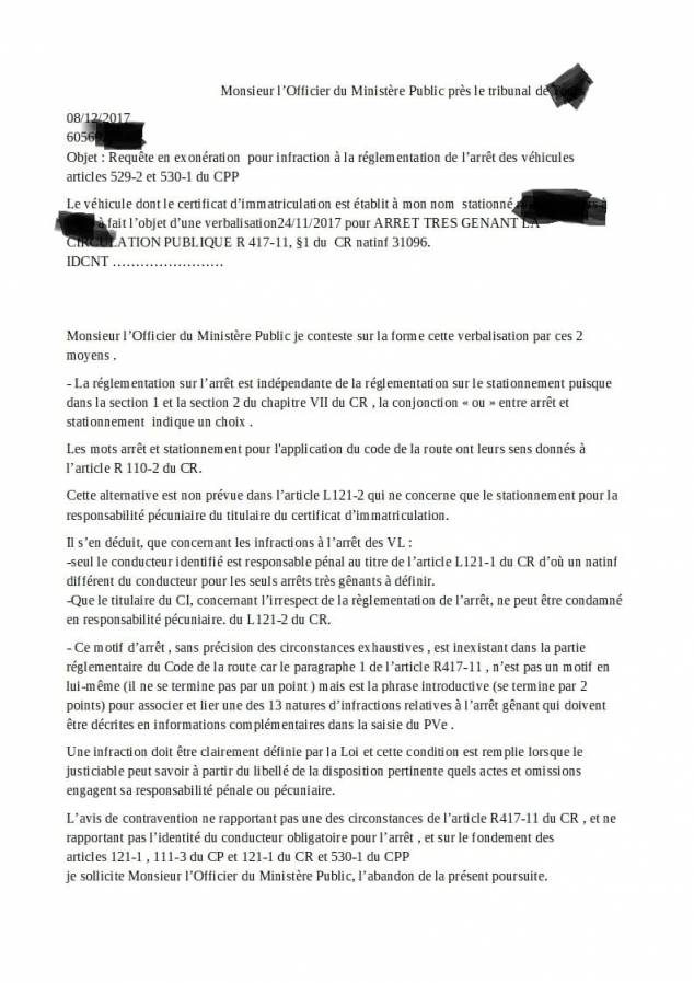 lettre contestation amende