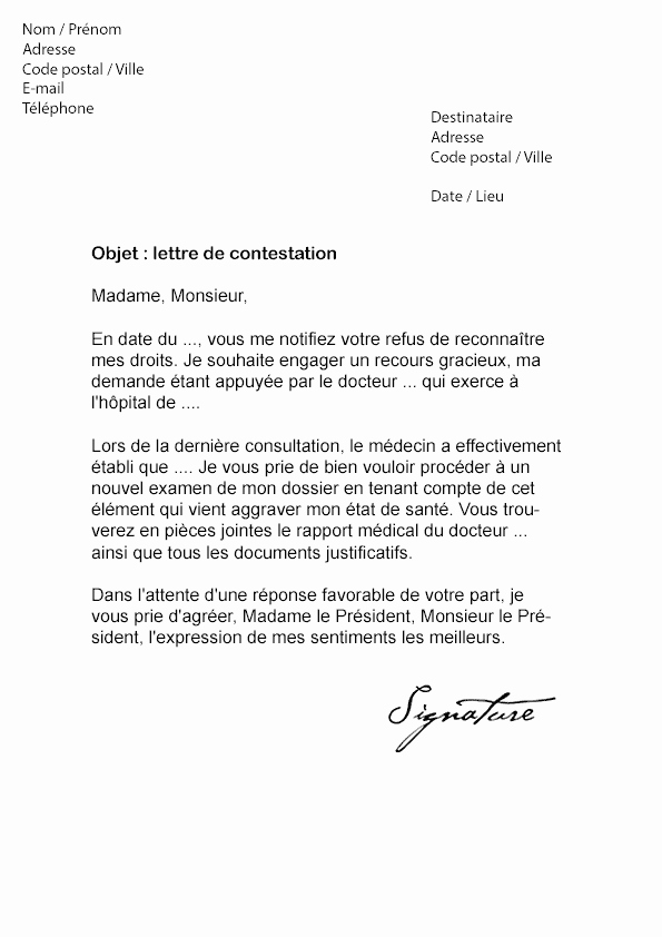 lettre contestation avertissement