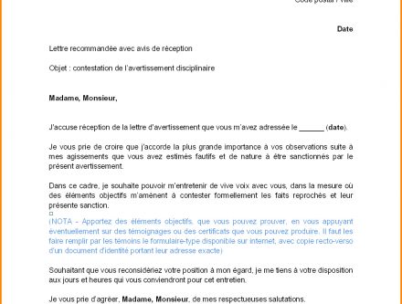 lettre contestation avertissement