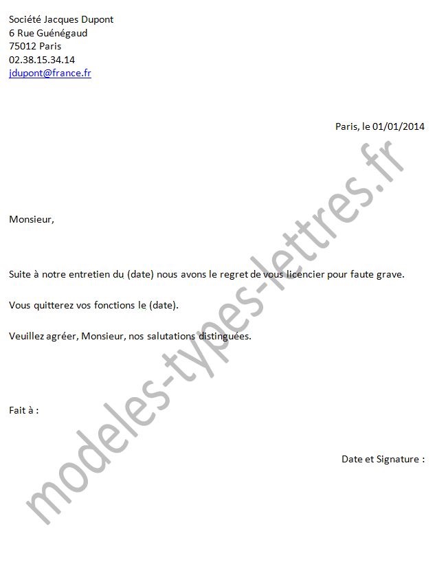 lettre contestation licenciement