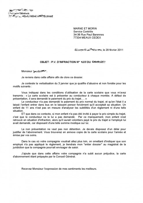 lettre contestation pv gratuite