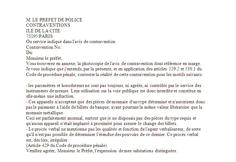 lettre contestation pv gratuite