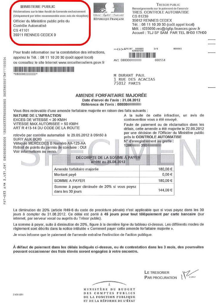 lettre contestation pv non recu