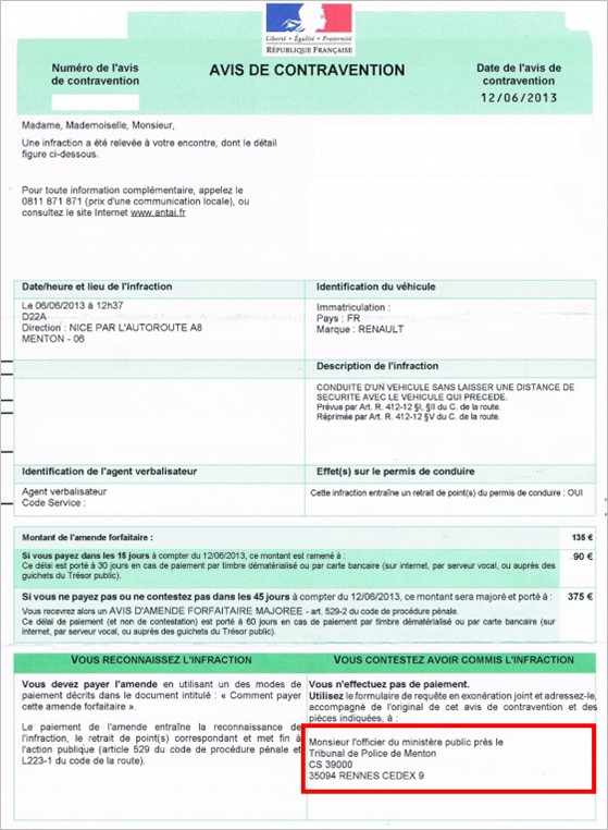 lettre contravention contestation