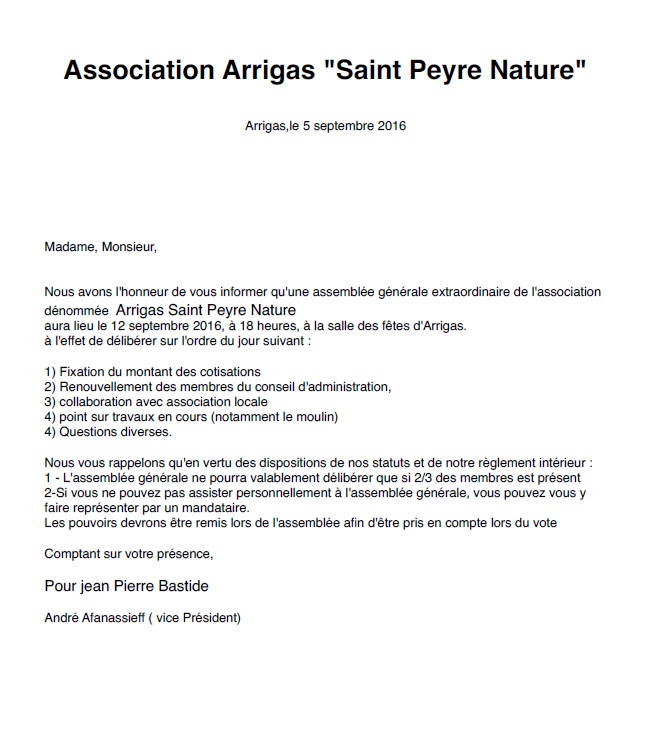lettre convocation assemblee generale extraordinaire