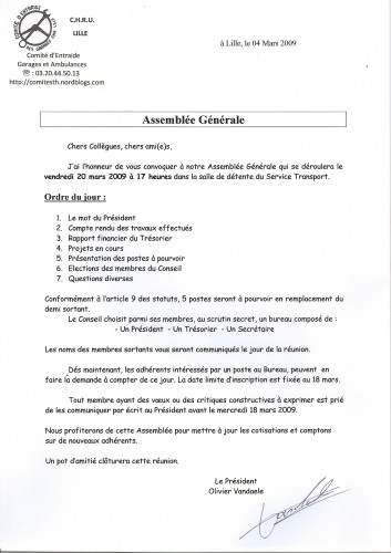 lettre convocation assemblee generale