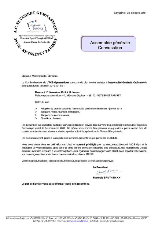 lettre convocation assemblee generale