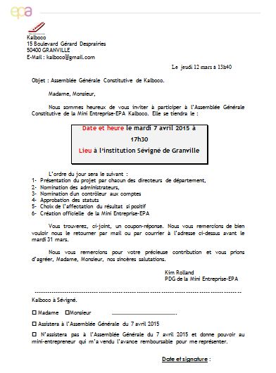 lettre convocation assemblee generale