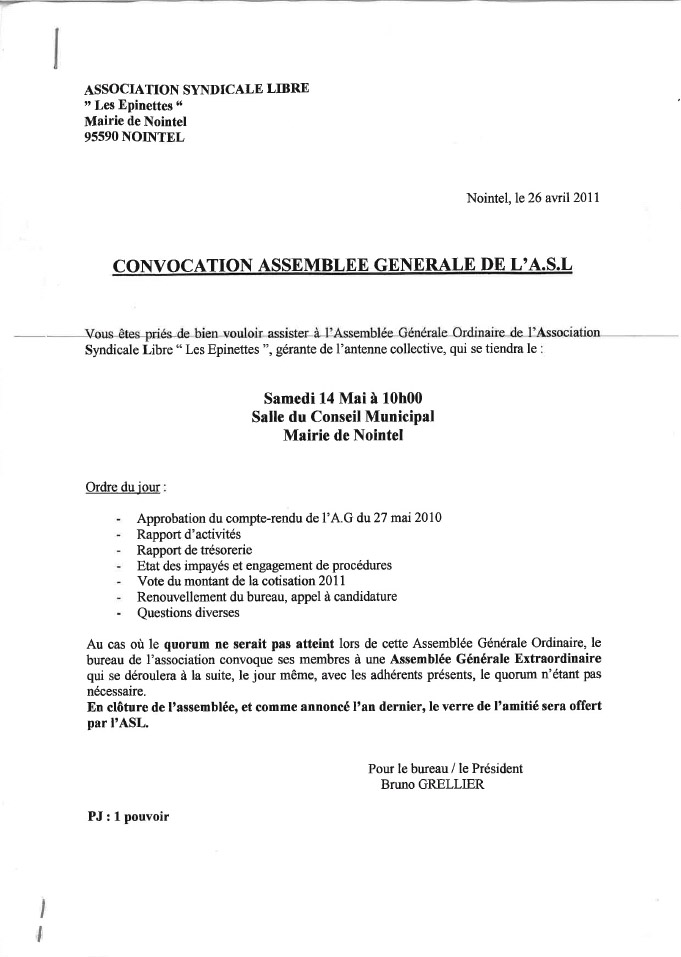 lettre convocation assemblee generale