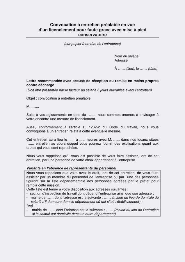 lettre convocation