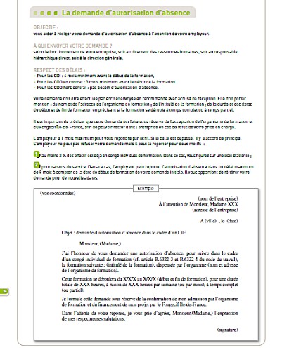 lettre d'autorisation d'absence pour cif