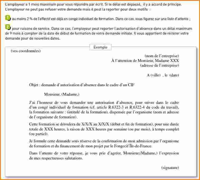 lettre d'autorisation d'absence pour cif
