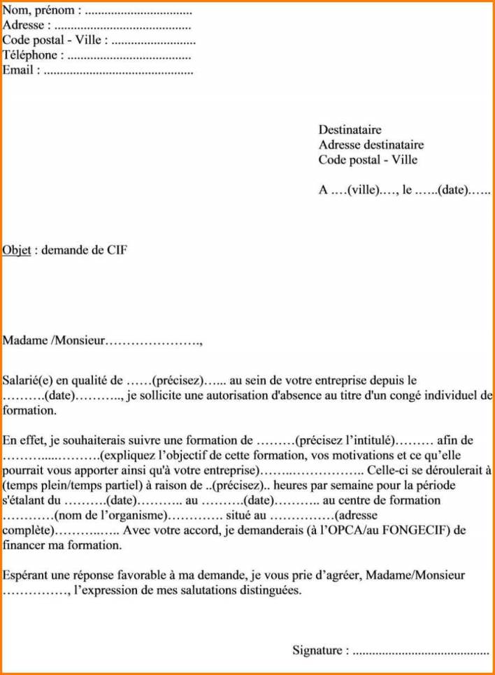 lettre d'autorisation d'absence pour cif