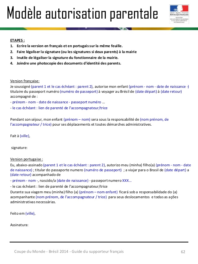 lettre d'autorisation parentale pour voyager