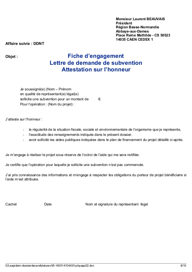 lettre d'engagement sur l'honneur gratuit