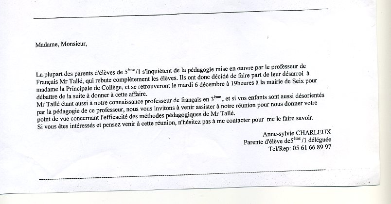 lettre d'excuse a un prof pour absence