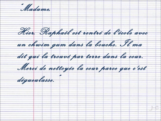 lettre d'excuse pour prof