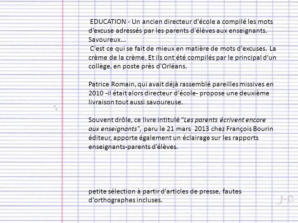lettre d'excuse pour professeur