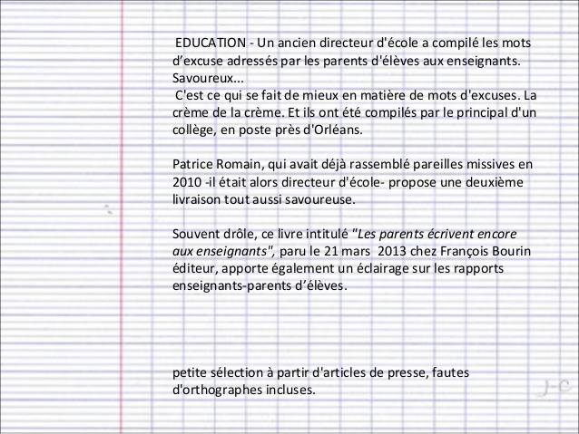 lettre d excuse scolaire