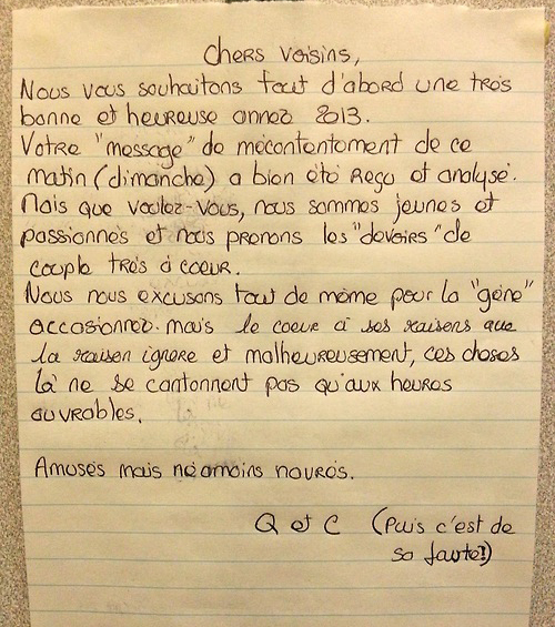 lettre d'excuse voisin bruit