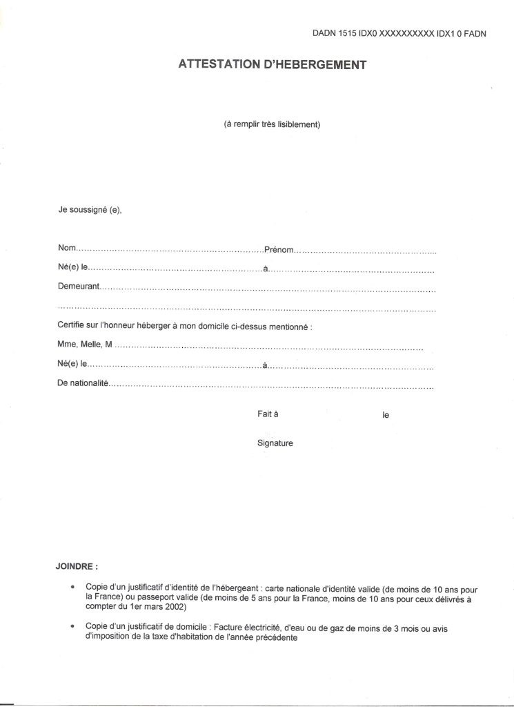 lettre d'hebergement pour passeport