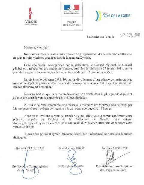 lettre d'invitation formelle a une ceremonie