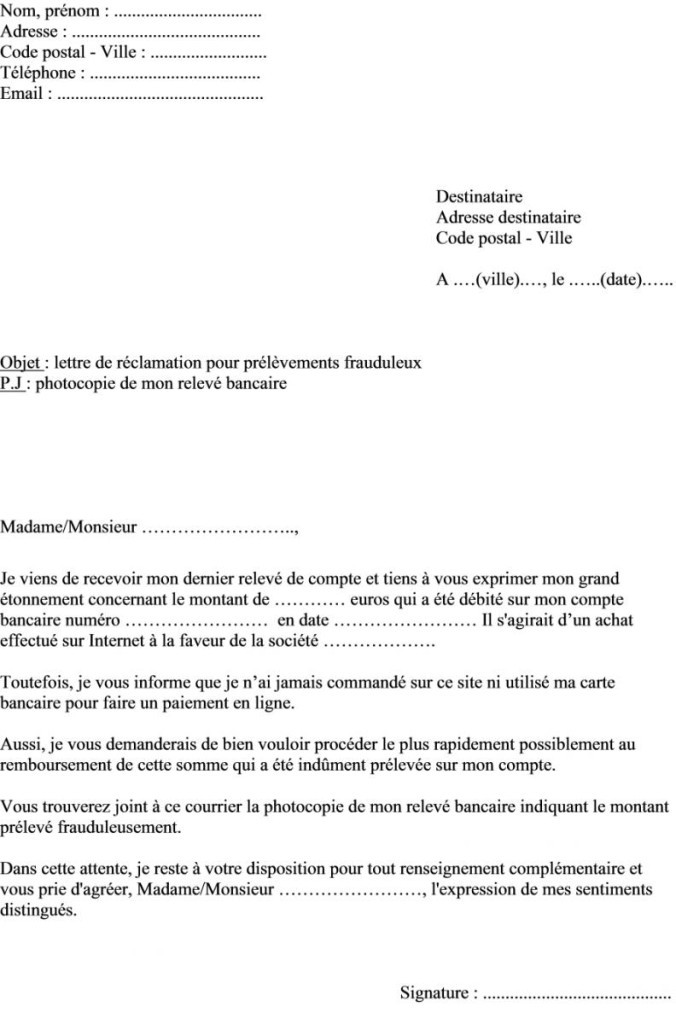 lettre d'opposition carte bancaire pour perte