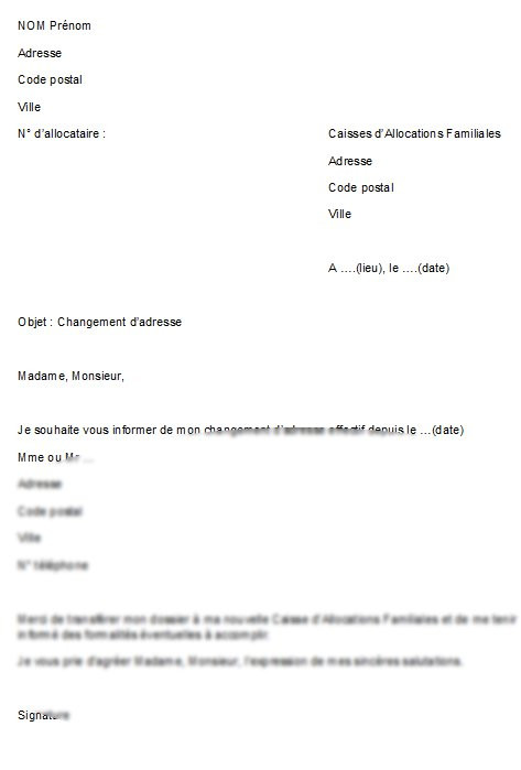 lettre de changement d'adresse cpam