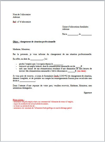 lettre de changement de poste pour raison familiale