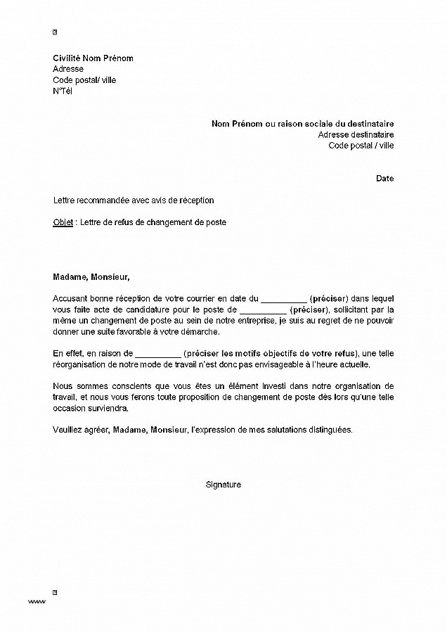 lettre de changement de titulaire