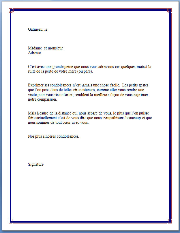 lettre de condoleance gratuit