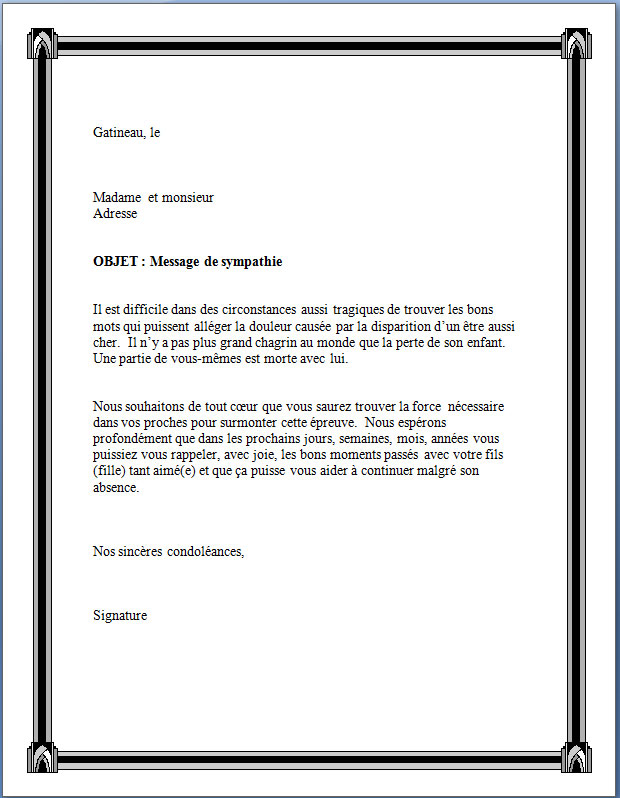 lettre de condoleances deces