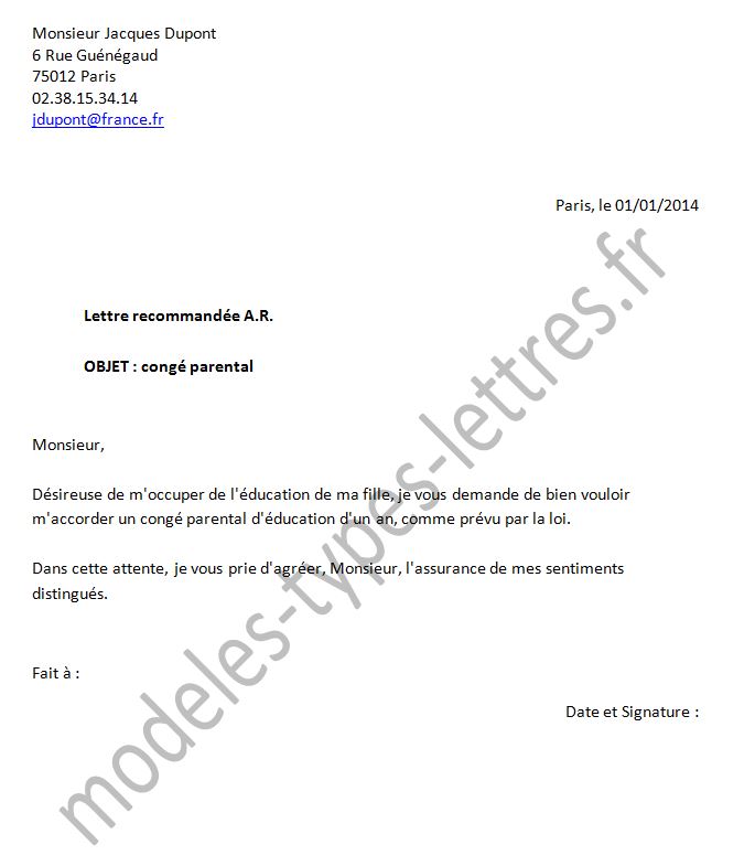 lettre de conge de paternite