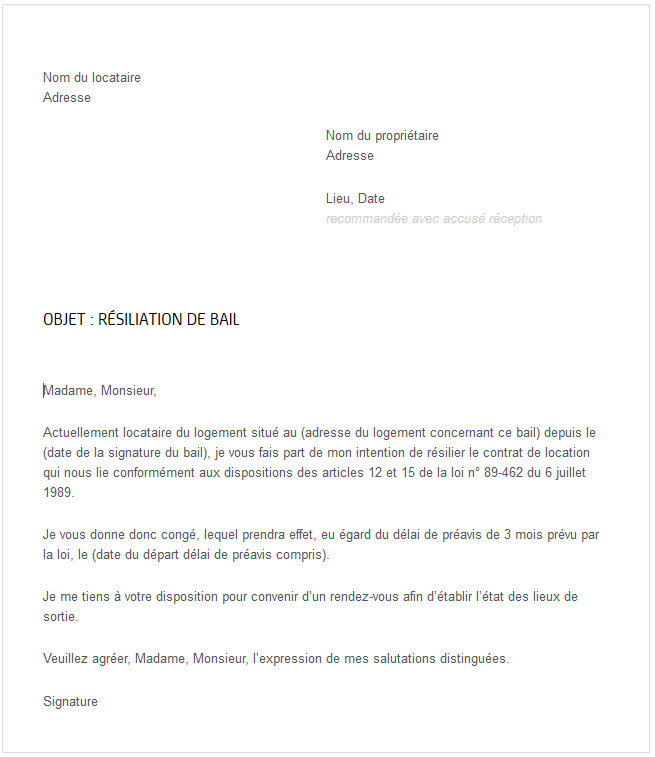 lettre de conge location appartement