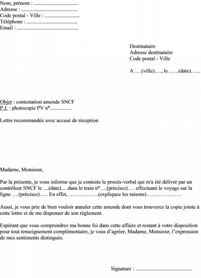 lettre de contestation amende stationnement